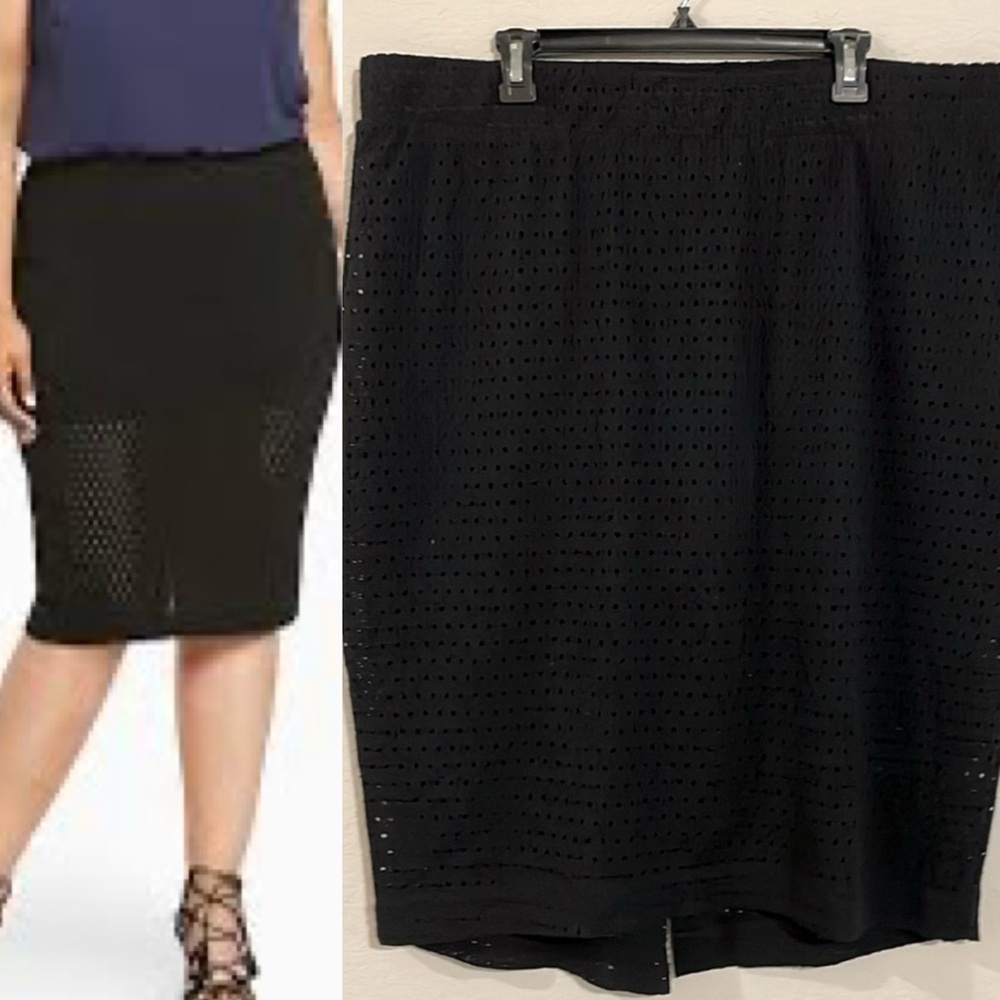 Torrid Women’s Pencil Skirt Size 3X Black Hollow Out Hem Stretch Whimsigoth
